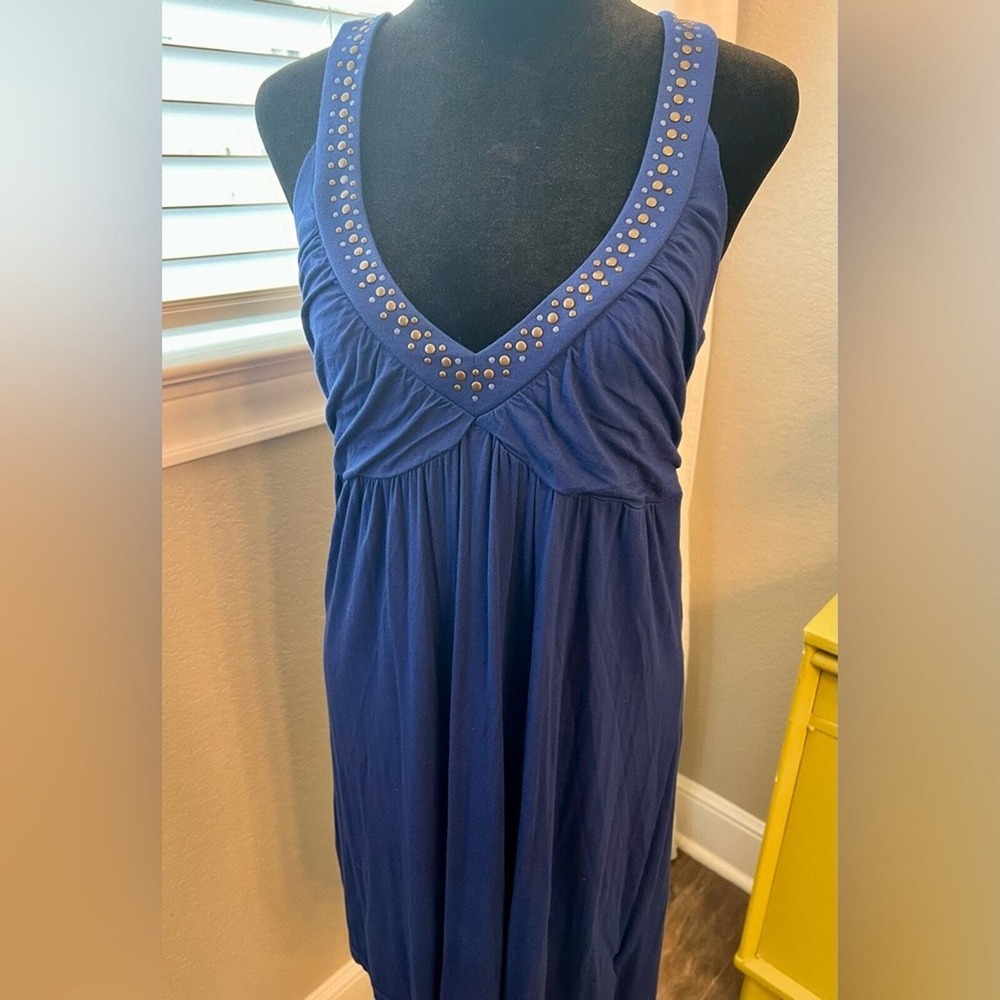 NWT Guess Knee Length Halter Dress Royal blue Rayon, spandex Studded Deep V Neck
